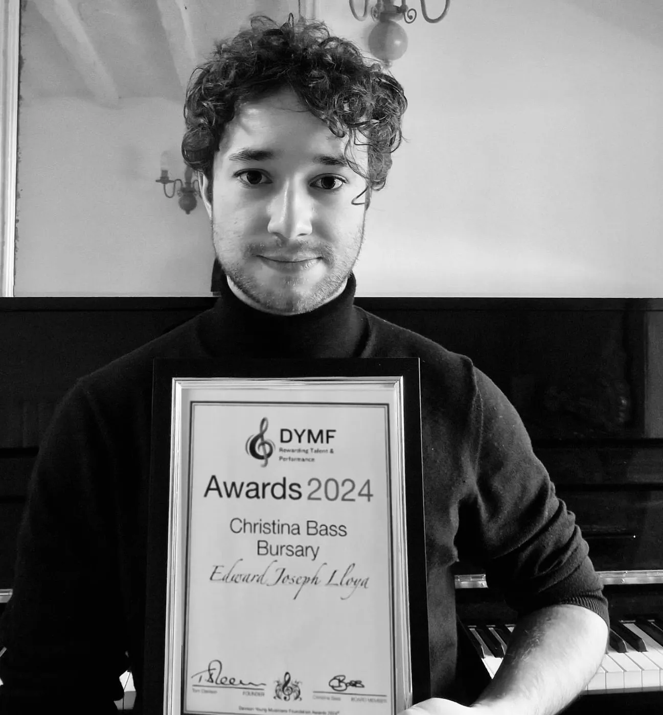 Edward Lloyd with his Christina Bass Bursary certificate